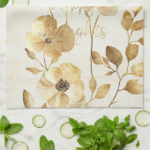 Gold Flowers Inspirational Happy Thoughts キッチンタオル (折り畳み)