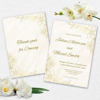 Gold Flowery Wedding invitation 招待状