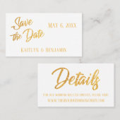 Gold Foilフェイク,結婚's 詳細Save the Date Card(日付カードの保存) 名刺 (正面/裏面)