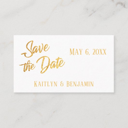 Gold Foilフェイク,結婚's 詳細Save the Date Card(日付カードの保存) 名刺 (正面)