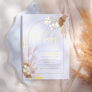 Gold Foil ボヘミアン パンパス アーチ ガール ベビーシャワー 箔招待状