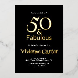 Gold Foil 50 and Fabulous 50th Birthday Party 箔招待状