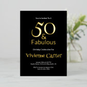 Gold Foil 50 and Fabulous 50th Birthday Party 箔招待状 (立ち正面)