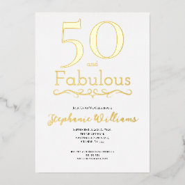 Gold Foil 50 and Fabulous 50th Birthday Party 箔招待状