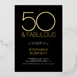 Gold Foil 50 and Fabulous 50th Birthday Party 箔招待状