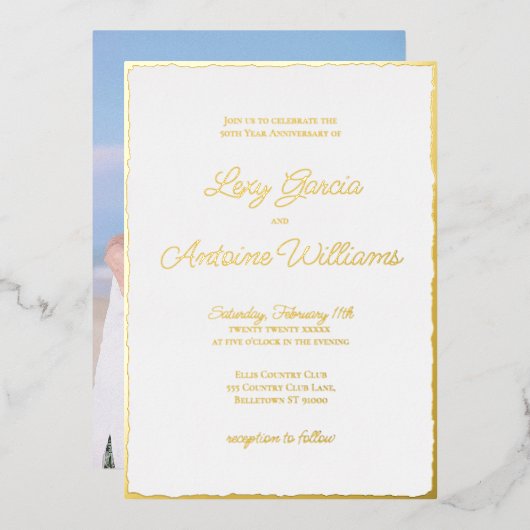 Gold Foil 50th Anniversary Photo Invite  箔シーズンカード (正面/裏面)