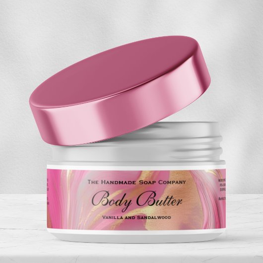 Gold Foil and Pink Body Butter Jar Label 1 x 7 シール