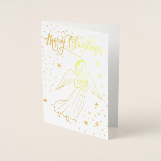 gold foil angel Merry Christmas card 箔カード (正面)