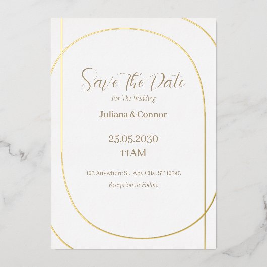 Gold Foil Arch Minimalist Wedding Save the Date 箔招待状 (正面)