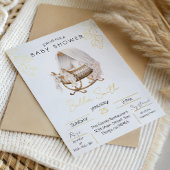 Gold Foil Baby Shower Elegant Script Cradle 箔招待状