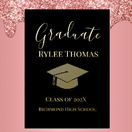 Gold Foil Black Background Graduation Announcement 箔シーズンカード