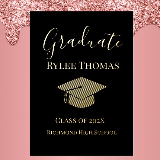 Gold Foil Black Background Graduation Announcement 箔シーズンカード