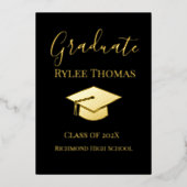 Gold Foil Black Background Graduation Announcement 箔シーズンカード (正面)