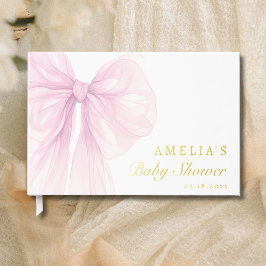 Gold Foil Blush Pink Bow Baby Girl Shower ゲストブック