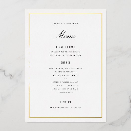 Gold Foil Border Elegant Wedding Menu Card 箔招待状 (正面)