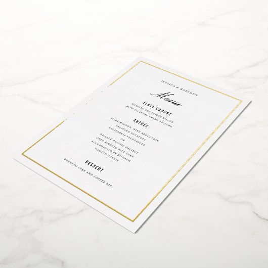 Gold Foil Border Elegant Wedding Menu Card 箔招待状 (回転した状態)