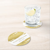 Gold foil brush stroke elegant modern wedding ラウンドペーパーコースター (インサイチュ)