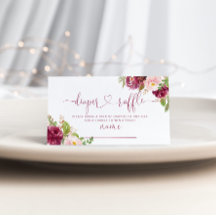 Gold foil burgundy floral diaper raffle ticket