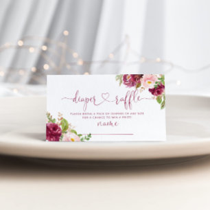 Gold foil burgundy floral diaper raffle ticket エンクロージャーカード