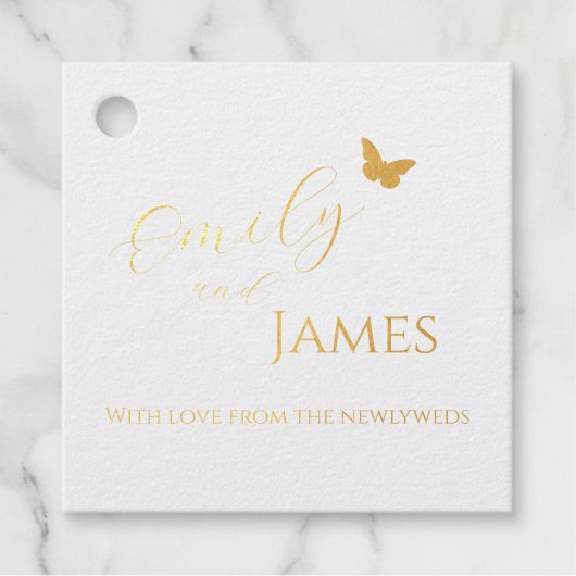 Gold Foil Butterfly Wedding Favor Tag フェイバータグ (正面)