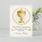 Gold Foil Chalice First Holy Communion Invitation 箔招待状 (立ち正面)