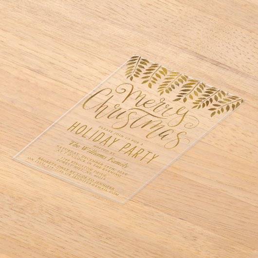 Gold Foil Effect Typography Merry Christmas Party アクリル招待状 (レイダウン)