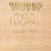 Gold Foil Effect Typography Merry Christmas Party アクリル招待状 (正面)
