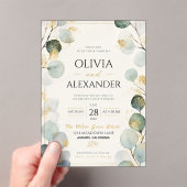 Gold Foil Eucalyptus Elegant Botanical Leaves アクリル招待状 (インサイチュ (ポータブル))
