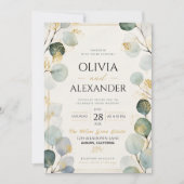 Gold Foil Eucalyptus Elegant Botanical Leaves 招待状 (正面)