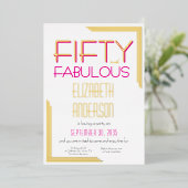 Gold Foil Fifty and Fabulous 50th Birthday Party 箔招待状 (立ち正面)