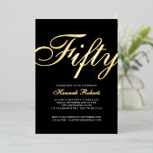 Gold Foil Fifty and Fabulous 50th Birthday Party  箔招待状 (立ち正面)