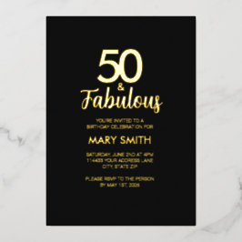 Gold Foil Fifty and Fabulous 50th Birthday Party 箔招待状