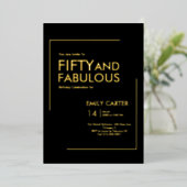 Gold Foil Fifty and Fabulous 50th Birthday Party 箔招待状 (立ち正面)