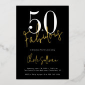 Gold Foil Fifty and Fabulous 50th Birthday Party 箔招待状 (正面)