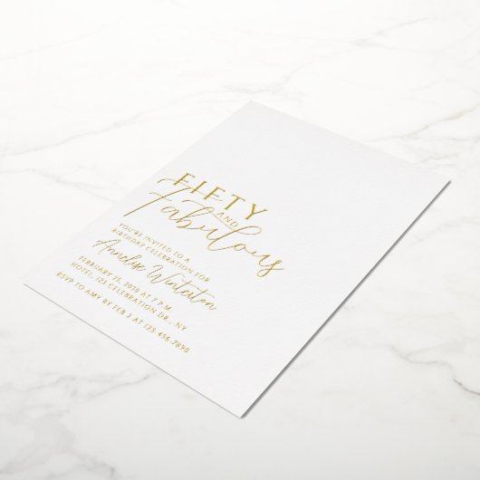 Gold Foil Fifty and Fabulous 50th Birthday Party 箔招待状 (回転した状態)