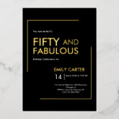 Gold Foil Fifty and Fabulous 50th Birthday Party 箔招待状 (正面)