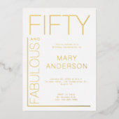 Gold Foil Fifty and Fabulous 50th Birthday Party 箔招待状 (正面)