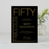 Gold Foil Fifty and Fabulous 50th Birthday Party 箔招待状 (立ち正面)