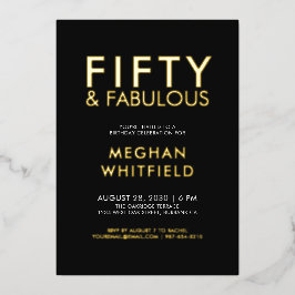Gold Foil Fifty and Fabulous 50th Birthday Party 箔招待状