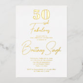 Gold Foil Fifty and Fabulous 50th Birthday Party 箔招待状 (正面)