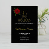 Gold Foil Fifty and Fabulous 50th Birthday Party F 箔招待状 (立ち正面)