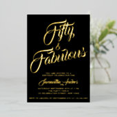 Gold Foil Fifty and Fabulous Script 50th Birthday  箔招待状 (立ち正面)