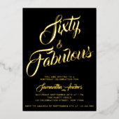 Gold Foil Fifty and Fabulous Script 60th Birthday 箔招待状 (正面)