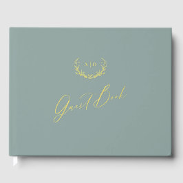Gold Foil Guest Book Dusty Sage Monogram Wedding ゲストブック