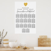 Gold foil Heart 17-Table Wedding Seating Chart ポスター (キッチン)