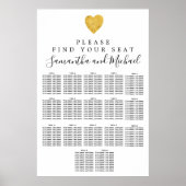 Gold foil Heart 17-Table Wedding Seating Chart ポスター (正面)