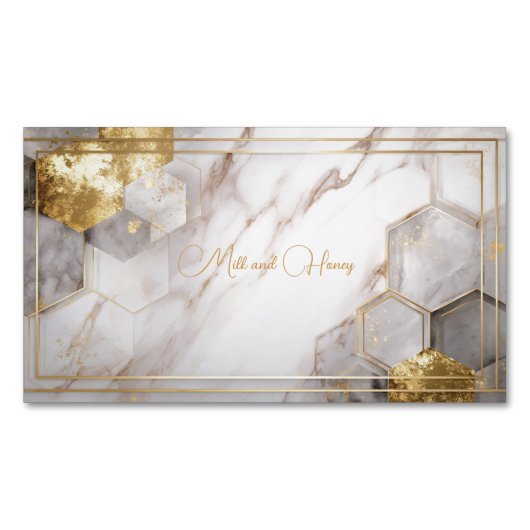 Gold Foil Hexagon Tile White Marble Geometric マグネット名刺 (正面)