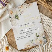 Gold Foil Ivory Peony Elegant Baby Shower 箔招待状