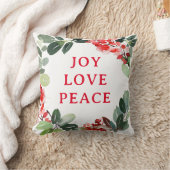 Gold Foil Joy Love Peace Festival Wreath Holiday クッション (ブランケット)