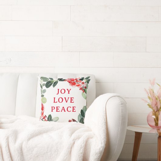 Gold Foil Joy Love Peace Festival Wreath Holiday クッション (ソファ)